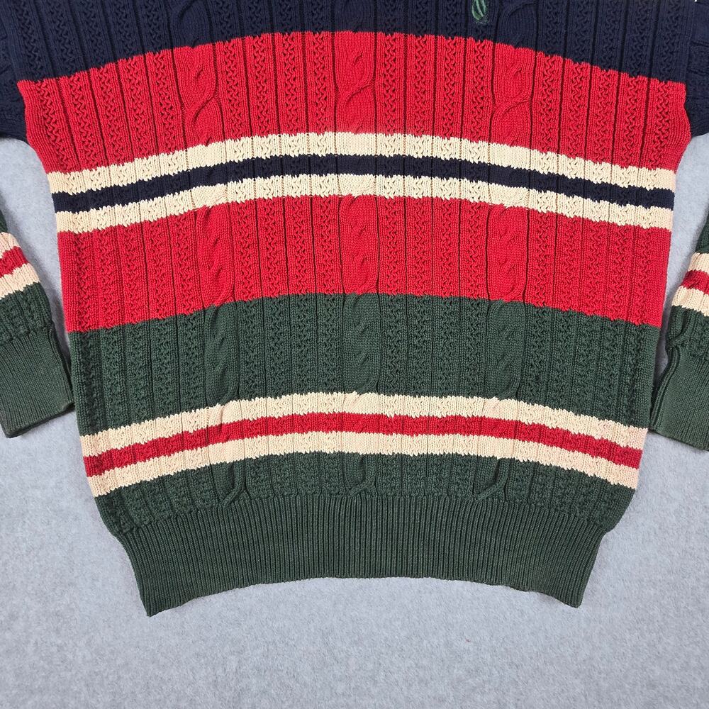 Vintage Nautica Sweater Mens Large Stripe Cable Knit Crew Neck Navy Multi Color - Picture 6 of 16